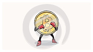 Bitcoin boxer with boxing gloves character illustration