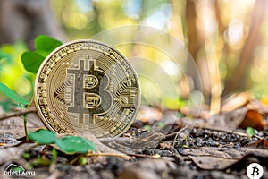 Bitcoin on bright blurred background, future of virtual digital currency payments