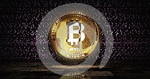 Bitcoin BTC cryptocurrency golden coin loop on digital screen