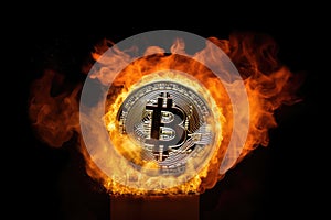 bitcoin BTC cryptocurrency money burning in flames