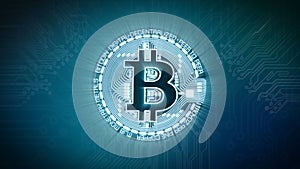 Bitcoin BTC Currency Sign Digital Animation with electronic background