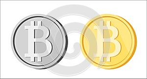 Bitcoin BTC icons greyscale golden yellow isolated