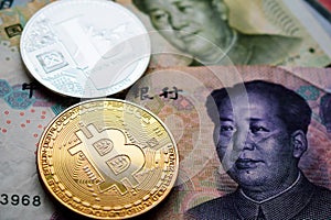 Bitcoin BTC and Litecoin LTC Coins on Chinese Yuan