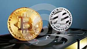 Bitcoin BTC and Litecoin LTC crypto coins. Cryptocurrency mining.
