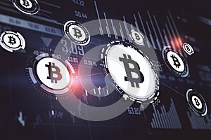 Bitcoin and business statistic on virtal screen