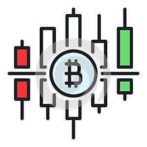 Bitcoin candlestick chart vector BTC trading colored icon or symbol