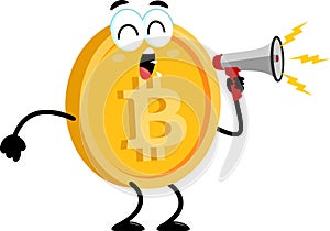 Bitcoin Cartoon Character Screaming Into Megaphone