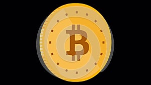 Bitcoin cartoon coin rotate spinning loop isolated on transparent background