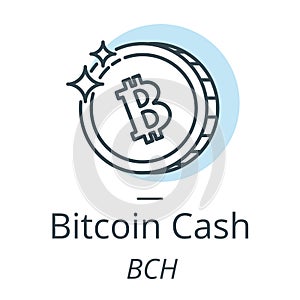 Bitcoin cash cryptocurrency coin line, icon of virtual currency