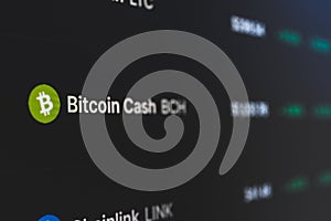 Bitcoin cash on cryptocurrency exchange market . A cryptocurrency is a digital or virtual currency that uses cryptography for