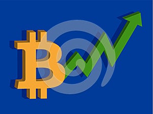 Bitcoin and chart bull run icon growth, cryptocurrency background money blank