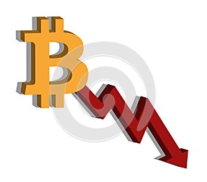 Bitcoin and chart, currency decline, money icon blank