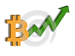 Bitcoin and chart, rising prices, money icon blank