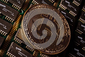 Bitcoin with Circuit Board photo