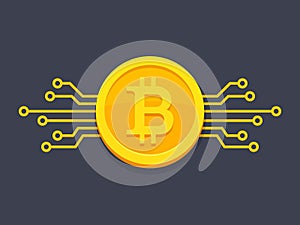 Bitcoin with circuit board icon