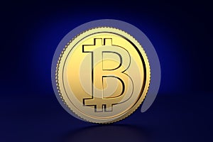 Bitcoin coin against dark blue background