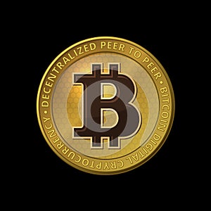Bitcoin Coin on Black Background. Vector