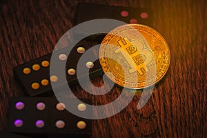 Bitcoin coin on a CD - DVD, background for design