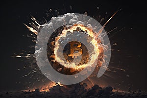 Bitcoin coin is a cryptocurrency explodes like a bomb