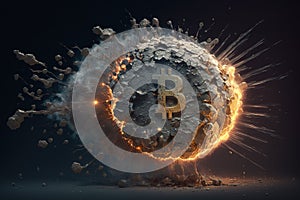 Bitcoin coin is a cryptocurrency explodes like a bomb