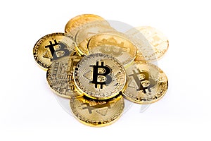 Bitcoin coin golden coin,stack of cryptocurrencies bitcoin isolated on white background,Bitcoin coin golden