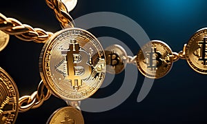 Bitcoin Coin Linked in Golden Chains AI Generative