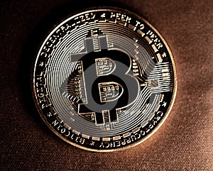 Bitcoin Coin, physical coins Cryptocurrency. Gold Bitcoin crypto currency. Digital currency and digital Gold. Future of finance in