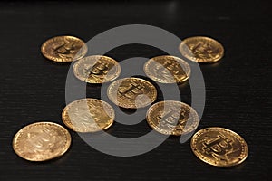 Bitcoin coin symbol on laptop future concept financial currency