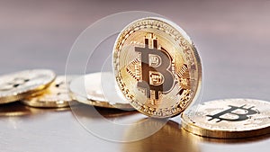 Bitcoin coin on table