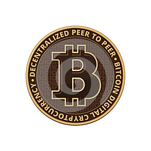 Bitcoin Coin on White Background. Vector