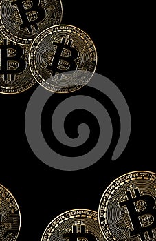 Bitcoin coins isolated on black background