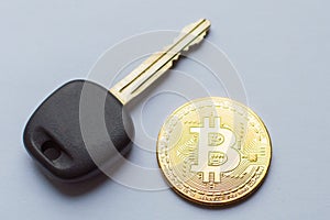 Bitcoin coins and key. Network security concept