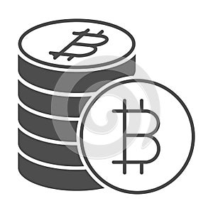 Bitcoin, coins, money, emblem solid icon, cryptocurrency concept, BTC vector sign on white background, glyph style icon