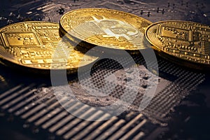 Bitcoin coins and printed circuit board PCB