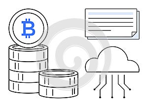 Bitcoin Stack Linked to Cloud Technology and Digital Transactions Concept