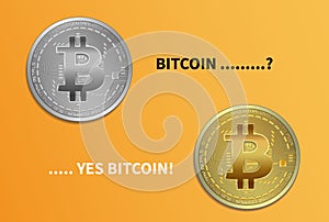 Bitcoin coins with text, silver and gold coin