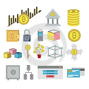 Bitcoin colorful icons of secure investment