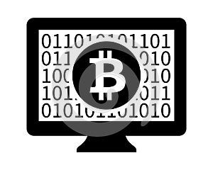 Bitcoin computer digital safe encryption cryptocurrency vector icon