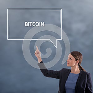 BITCOIN CONCEPT Business Concept. Business Woman Graphic Concept