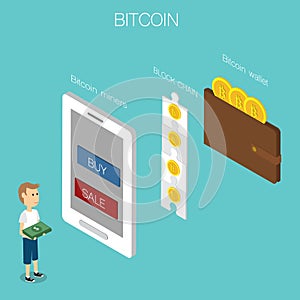 Bitcoin concept Isometric 3D vector.