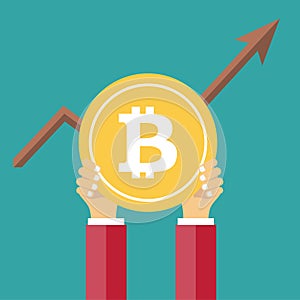 Bitcoin concept. On line funding and making investments for bitcoin. New technology icon. Flat vector