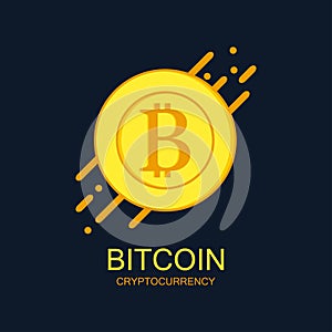 Bitcoin concept logo. Cryptocurrency sign with dinamic rounded lines. Digital money and blockchain technology banner. Vector.