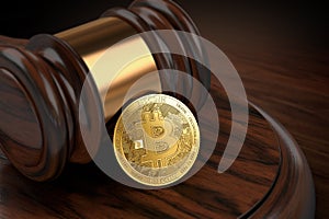 Bitcoin in the court. Legal troubles of cryptocurrency concept.