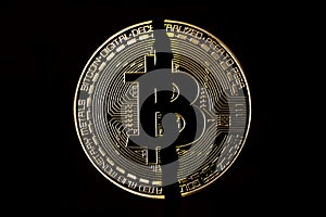 Bitcoin crack on black background