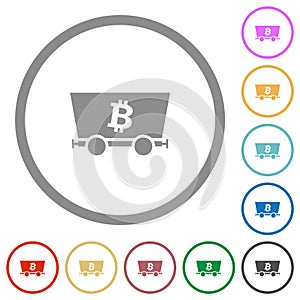Bitcoin criptocurrency mining flat icons with outlines