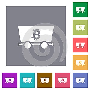 Bitcoin criptocurrency mining square flat icons