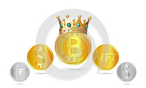 Bitcoin with crown and altcoins