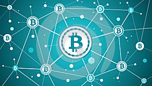 Bitcoin crypto currency and blockchain blue background