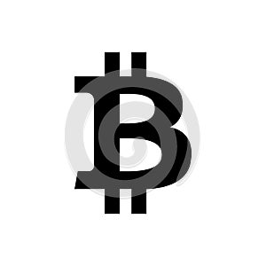 Bitcoin crypto currency blockchain flat black icon on white background, block chain bitcoin sticker for web or print