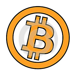 Bitcoin crypto currency blockchain flat logo a colored triangular background. Block chain bitcoin sticker logo for web